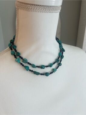 Turquoise Chip & Bead Layered  Necklace - Women's Jewelry